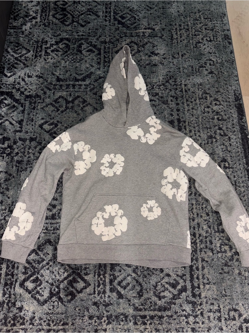 Men's Gray Floral-Print Pullover Hoodie